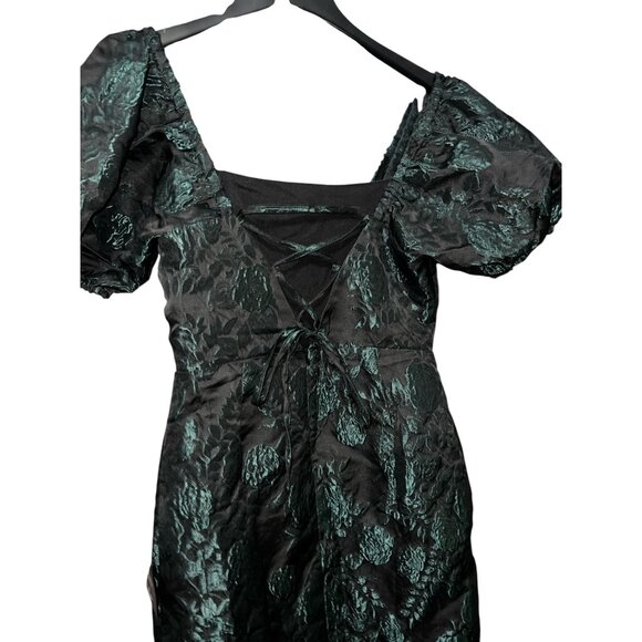 Lulus Majorly Fabulous Black and Emerald Trumpet Midi Dress Sz Medium Black & Gr - Picture 9 of 16